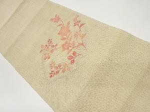 紗紬地紙に桔梗・草花模様織出し名古屋帯